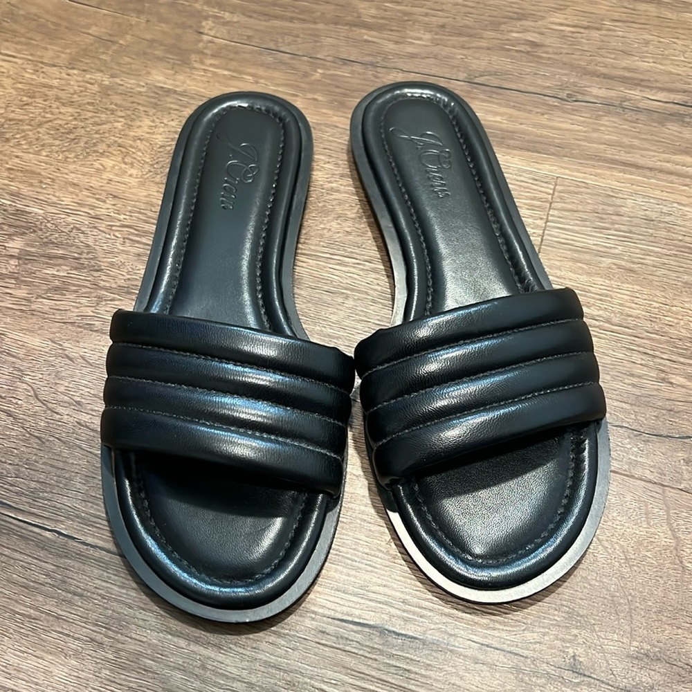 NEW J.Crew Sorrento Black slides Size 9 padded puffy leather shoes J Crew Italy